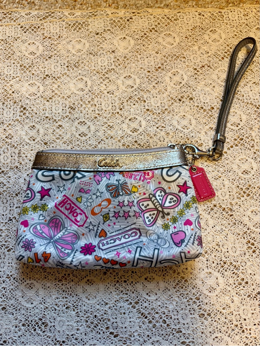Coach Poppy Graffiti Print Wristlet Bag